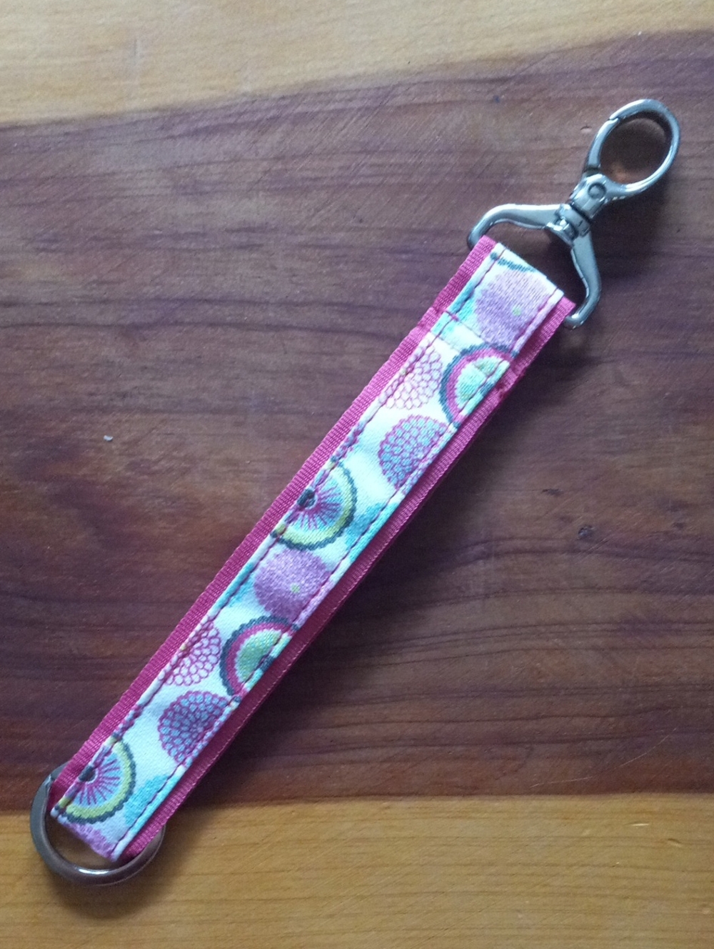 Thirty-One Colorful Pink Patterned Wristlet Key Fob